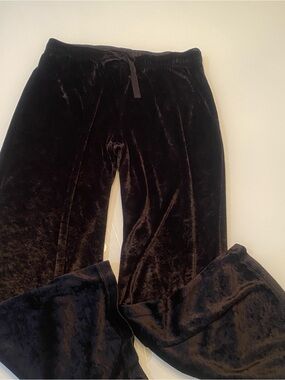 DKNY Black Crushed Velvet Velour Drawstring Wide Leg Lounge Pants Pockets Large